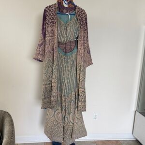 Elegant Purple and Teal Embroidered Dress Set